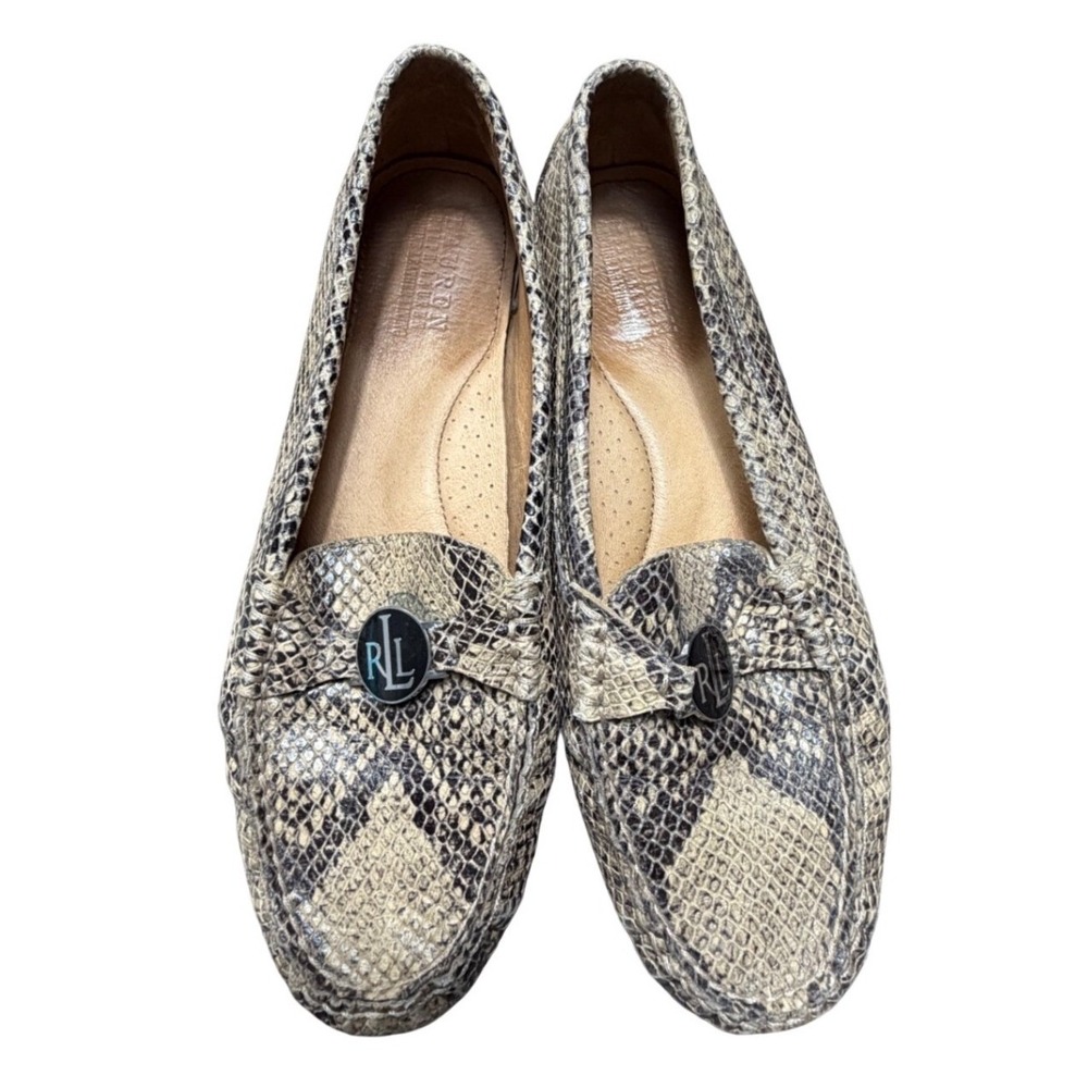Lauren Ralph Lauren Carley Snakeskin Leather Loafers Driving Moc Slip On 8B
